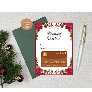 Christmas Gift Card Holder, Warmest Wishes Holiday gift card holder, Hostess Gift, Instant Download, Printable Gift, Poinsettia Card Gift