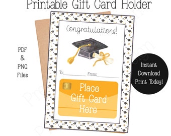 Porta-cartão de presente de formatura em aquarela para imprimir (PDF e PNG), presente de formatura