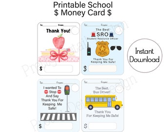 School Printable Money Card, Teacher Gift, SRO Gift, Crossing Guard Gift, Bus Driver Gift, Instant Download Money Card, Gift From Student