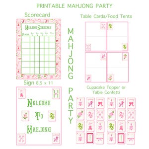 Utskrivbart Mahjong-poängkort, utskrivbart festmaterial för Mahjongg-kvällar, Mahjong-kakeldekor, Mahjongg-liga, spelkvällar och turneringspoängblad