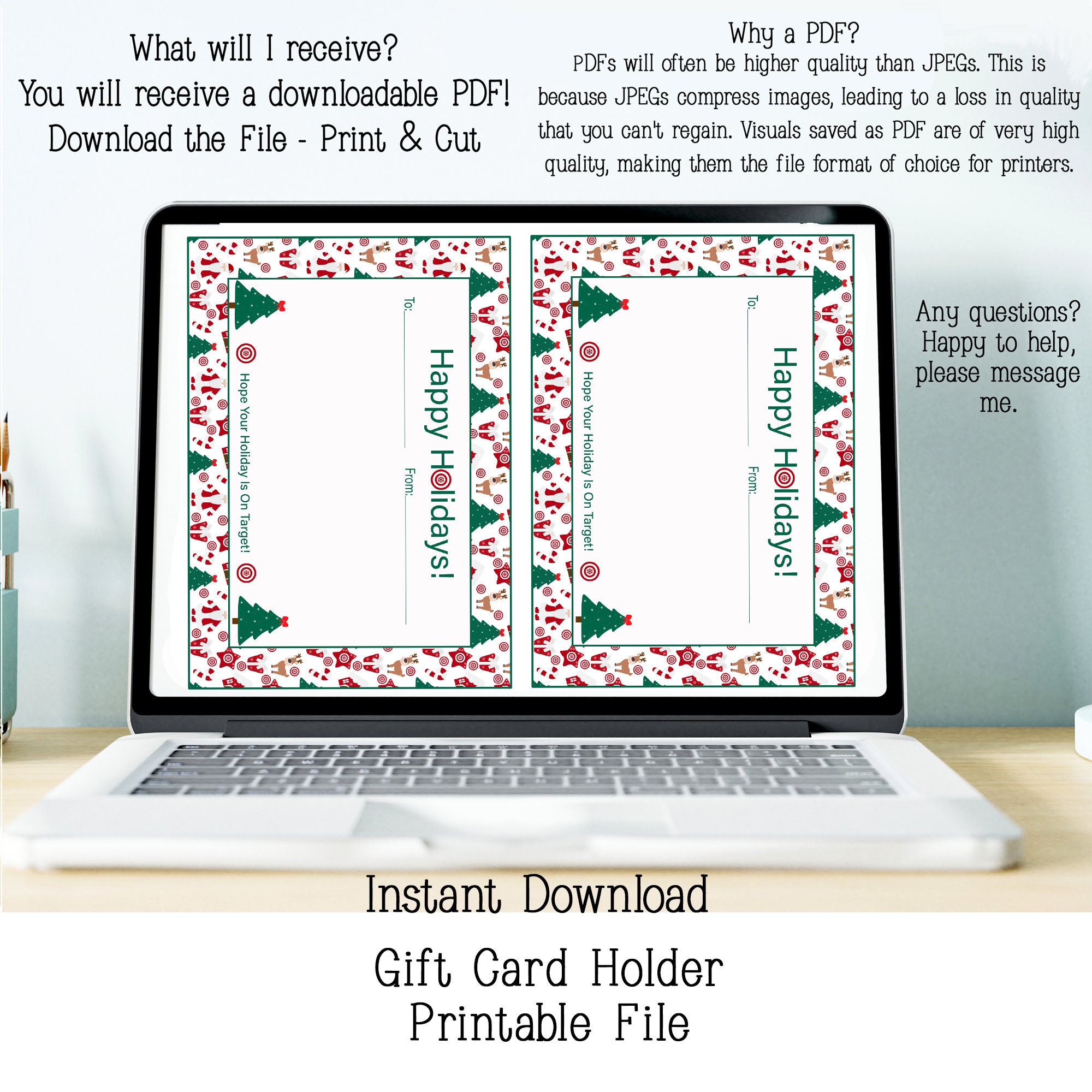 Printable Christmas Gift Card Holder Happy Holidays Card - Etsy