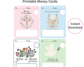 Religious Celebration Printable Money Card, Baptism Printable Money Card, First Communion Money Gift Card, Confession, Instant Download