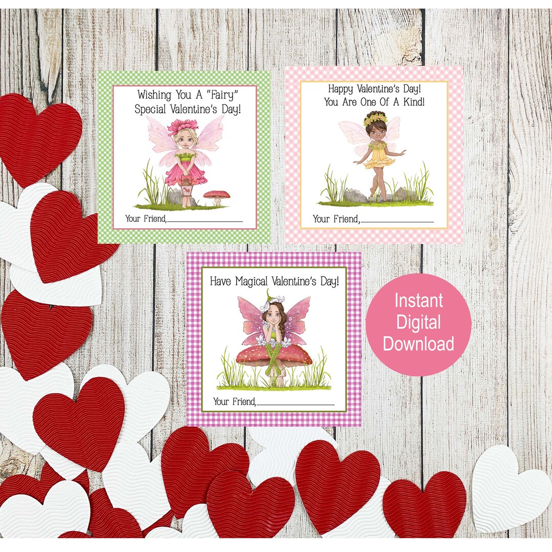 Printable Fairy Valentine Tags, Kids Valentine Day Cards, School ...