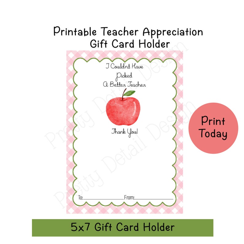 Printable Teacher Appreciation Gift Card Holder, Teacher Week, Thank