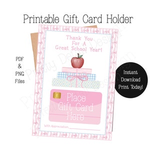 PRINTABLE Teacher Thank You Gift Card Holder, Gift Card Holder Teacher Summer, Last Day Of School Card, Gift From Student, Instant Download