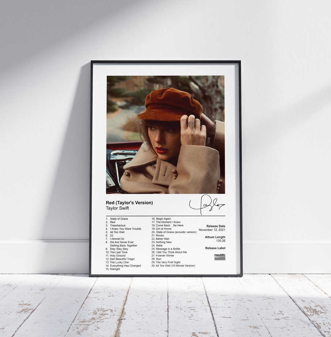 Taylor Swift Poster Red taylor's Version Album Cover Etsy