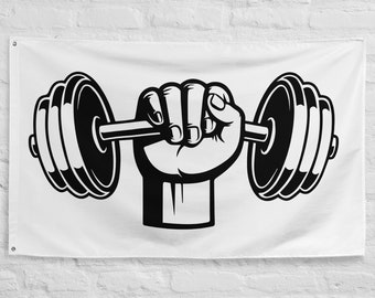 Gym Flag, Home Gym Wall Flag, Skull Weight Training Flag, Workout Motivation Flag, Home Workout Gym Deco, Fitness Studio Wall Decor