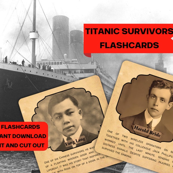 Titanic Survivors Flashcards, Titanic Facts Cards, Titanic Memorabilia Digital Download, Titanic Dinner Decorations, Birthday Party Gift