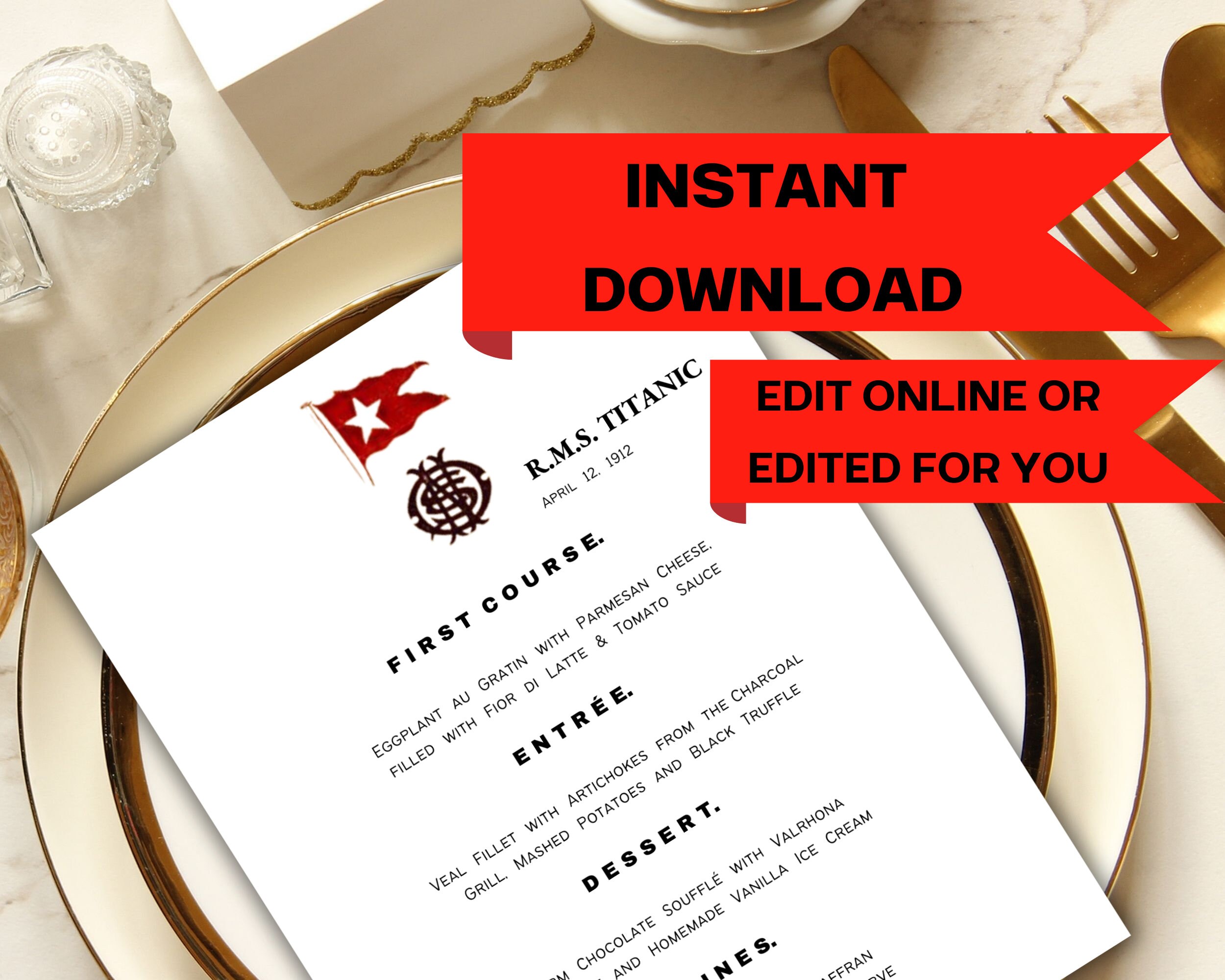 Titanic Dinner Menu Printable Template, Titanic Wedding Editable Menu ...