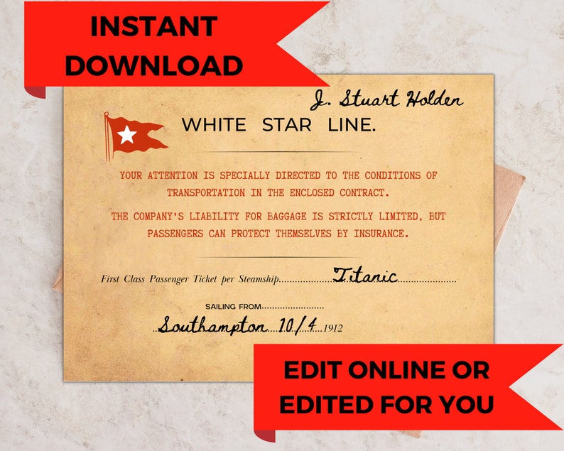 Titanic Boarding Pass Printable Template, Editable Wedding Invitation ...