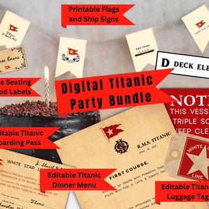 Titanic Inspired Party Decoration Bundle, Printable Instant Digital Download, Titanic Boarding Pass, Titanic Menu, Titanic Themed Decor