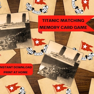 Juego de memoria del Titanic, juego de memoria para imprimir en casa, fotos del Titanic, juego de cena del Titanic, juegos de cartas con descarga digital instantánea
