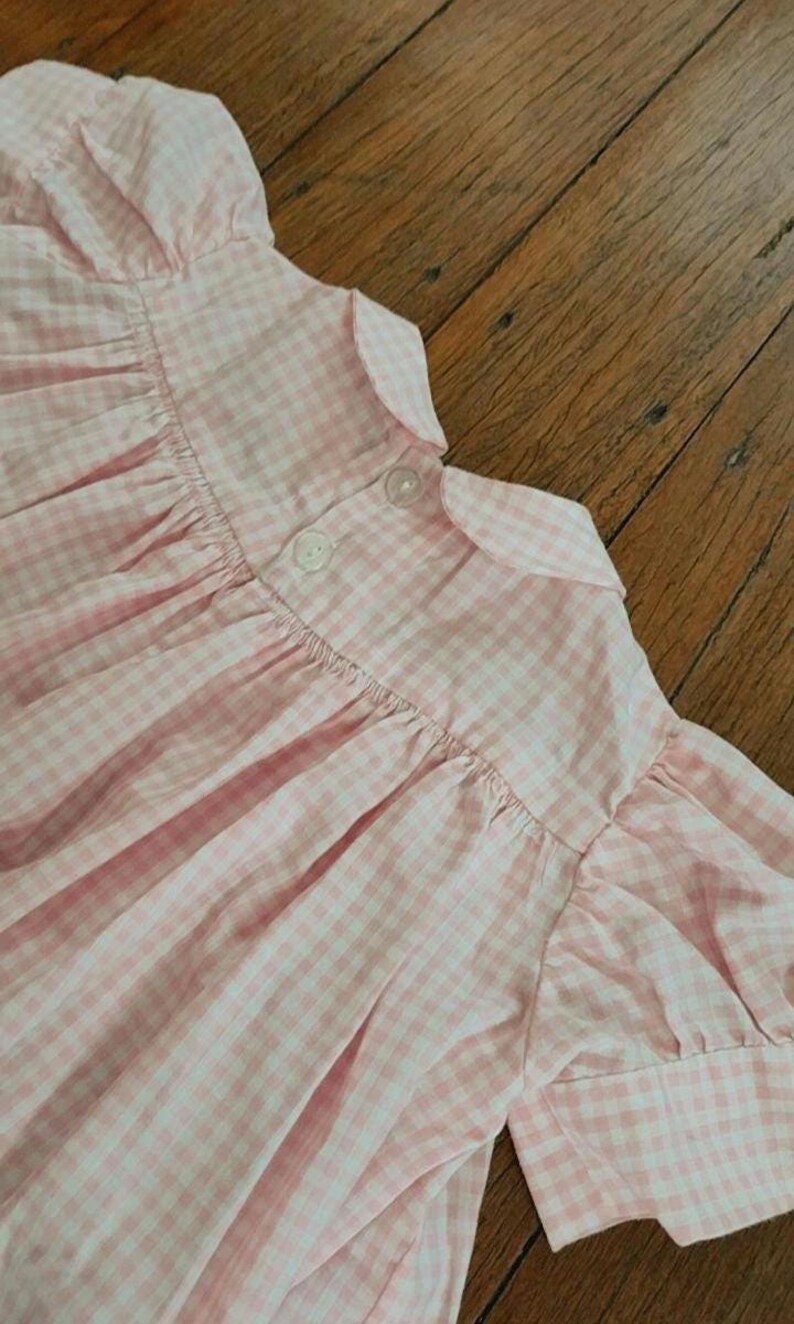 Petit Bebe Girls Green Gingham Scallop Sun Dress - Pink Side Bows main image 0
