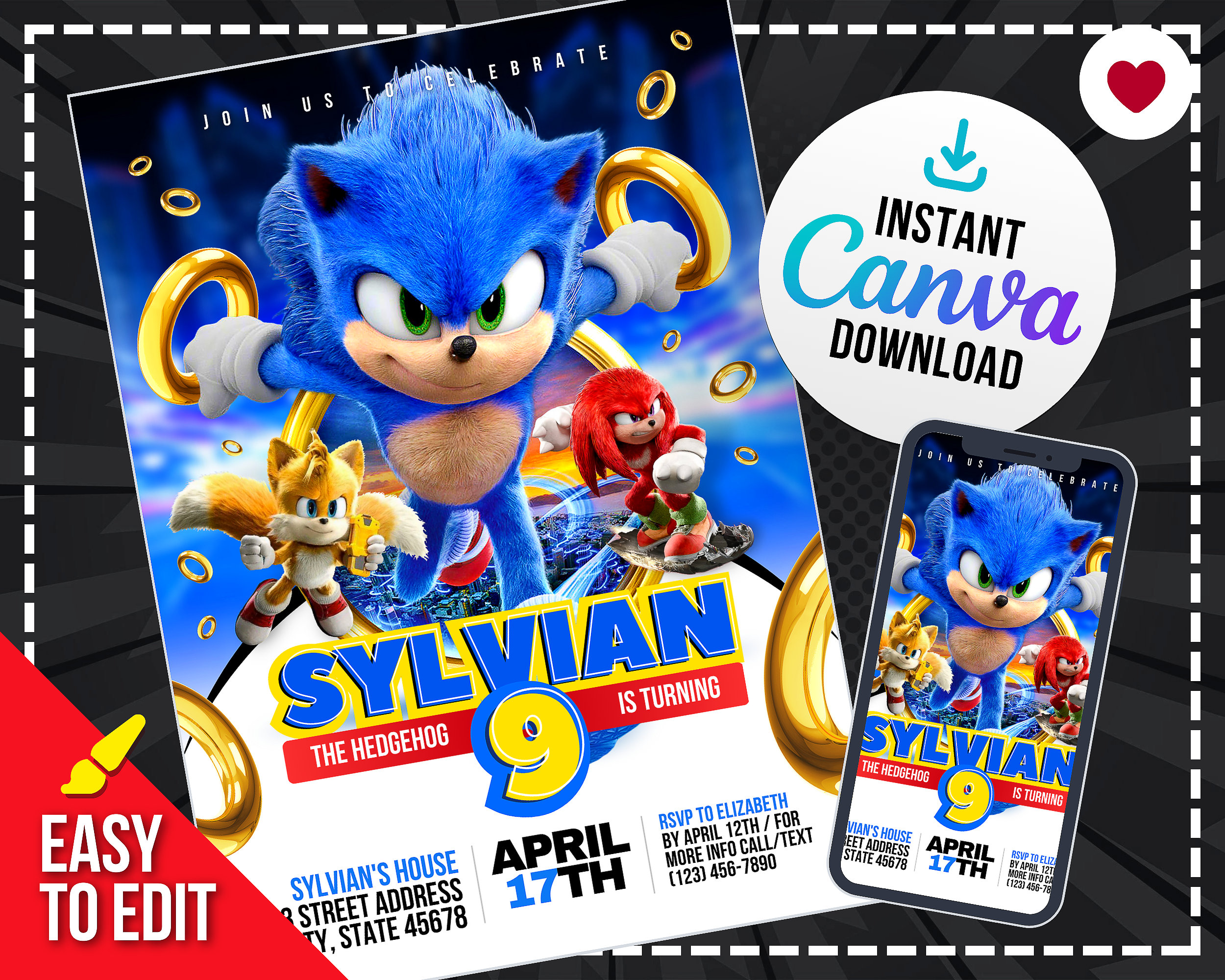 Sonic Birthday Invitation Sonic Invitation Sonic Party Etsy Canada