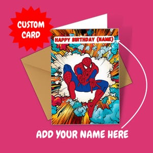 Personalised Spiderman Themed Birthday Card Add Your Personalised Name Custom Card Spiderman Superhero