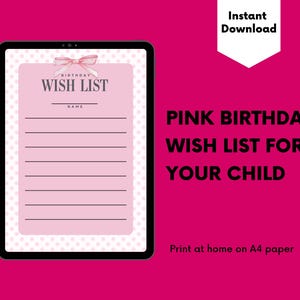 Geburtstag Liste Drucken zu Hause Digitaler Download A4 rosa Girlie Thema