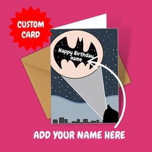Personalised Card Batman Theme Add Name Custom Kids Card Birthday Greeting Card