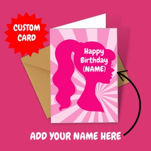 Barbie Themed Birthday Card Custom It Personalised With Name On The Card Girlie Tween Greeting Card