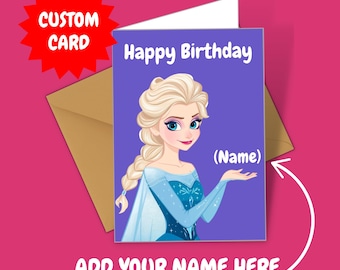 Frozen Themed Elsa Personalised Custom Birthday Card Add Your Childs Name Disney