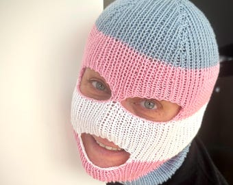 Trans Pride Flag Ski Mask / Balaclava (knitting Pattern) - PDF