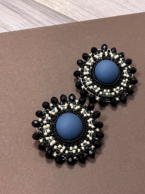 Matte Navy Blue Indigenous Made Beaded Earrings