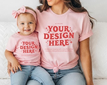 Mother Daughter T-Shirt Mockup: Pink Bella Canvas Set (Digital Download)