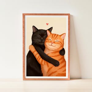 Konsttryck med kattkram – svart och orange tabbyillustration (digital nedladdning)