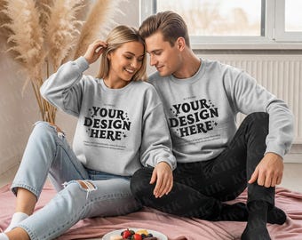 Maqueta de sudadera de cuello redondo Ash Gildan 18000 / Sudadera Valentine PNG para POD