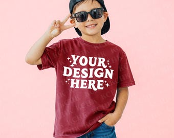 Maroon Gildan 5000B Boy Shirt Mockup (Digital Download)