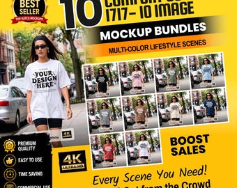 Comfort Colors 1717 Mockup Bundle | 10 Multi-Color T-Shirt Scenes (Digital Download)