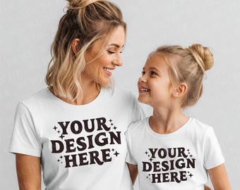 Mommy and Me T-Shirt Mockup, White Bella Canvas 3001 Tee (Digital Download)