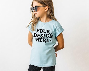Light Blue Gildan 5000b Mockup, Kid Blue Shirt Mock-up, Dual Front Back ...