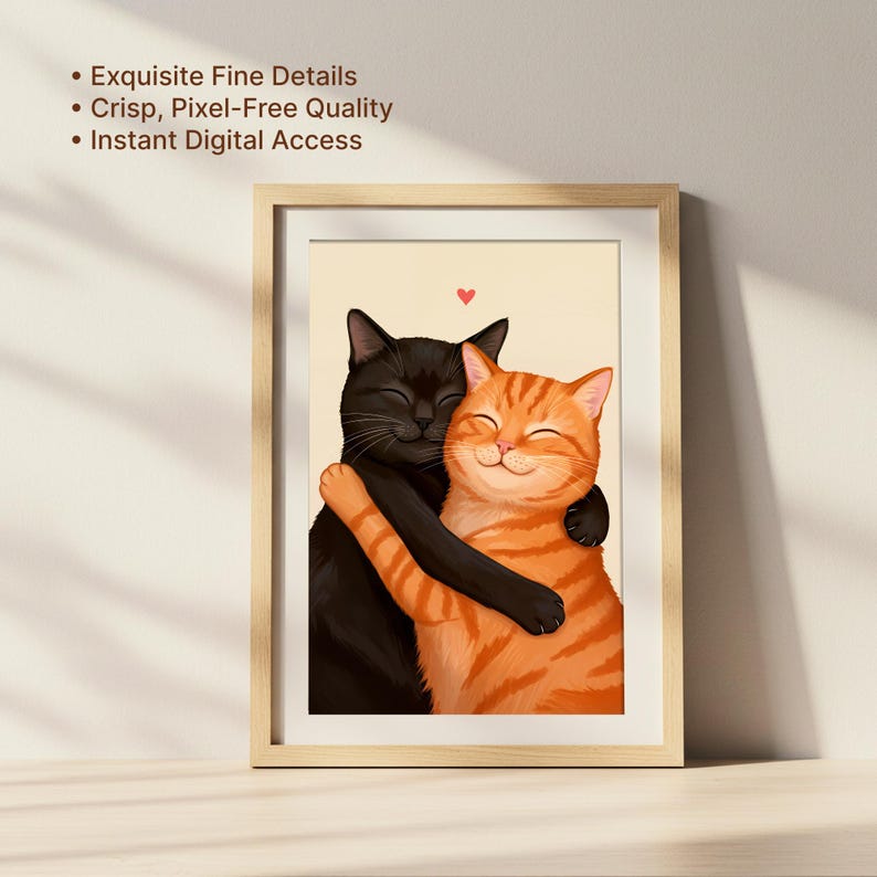 Adorable Cat Hug Art Print - Black and Orange Tabby Illustration, Cute ...