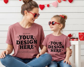 Valentine's Day Mom & Daughter Shirts Mockup | Bella Canvas 3001 Dusty Rose (JPG)