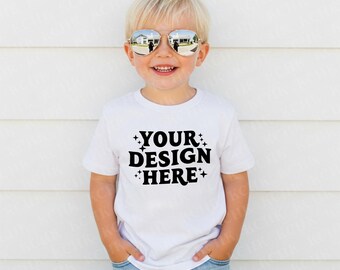 White Bella Canvas 3001T Mockup - Toddler Kids Boy Tee, Child Shirt Mockup