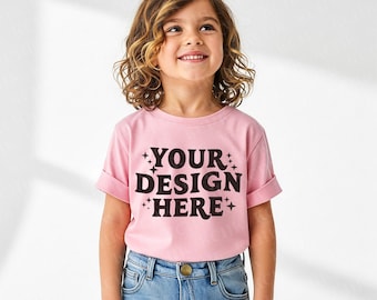 Kids Pink Bella Canvas 3001Y T-Shirt Mockup (Digital Download)
