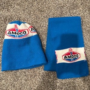 Vintage 70’s 80’s - Amoco Stocking Cap and Scarf Promo Set. Oil and Gas Collectible