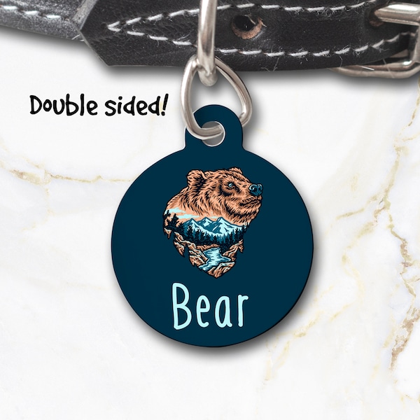 Bear Dog Tag - Handmade - Double Sided Bear Dog Cat Pet Name Tag