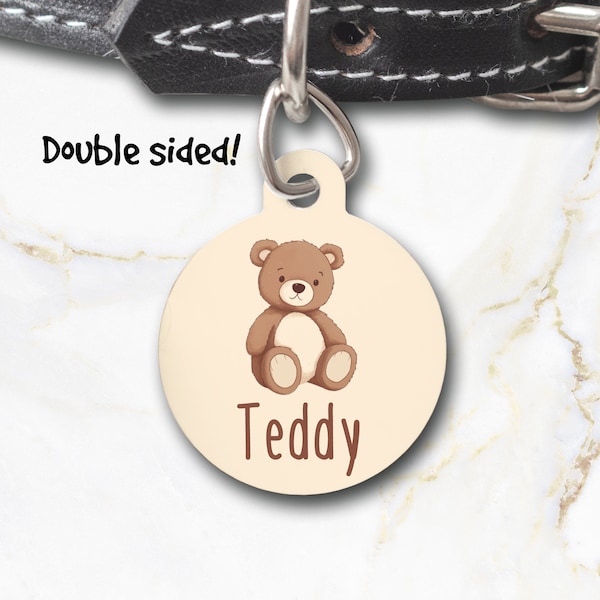 Teddy Pet Name Tag – Double-Sided - Handmade – Durable Aluminium – Teddy Bear Dog Tag  – Custom ID Tag
