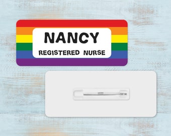 Rainbow Name Badge - Handmade ID Tag - Custom Made To Order - Vet Nurse Teacher Doctor Name Tag