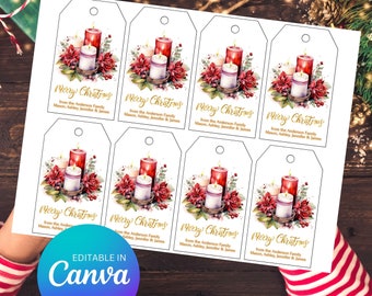 Christmas Gift Tag Editable Holiday Party Favor Tag Printable Christmas Candles Gift Tag DIY Merry Christmas Label Canva Template