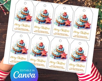 Christmas Gift Tag Editable Holiday Party Favor Tag Printable Christmas Sugar Cookies Gift Tag DIY Merry Christmas Label Canva Template