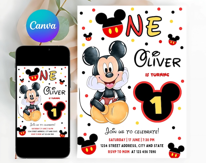 Editable Mickey Mouse Birthday Invitation, Printable Invitation Mickey ...