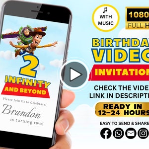 Toy Story VIDEO Invitation, Two Infinity and Beyond Birthday Video Invite, Toy Story Animated Invitation, Andy Buzz Woody, Party Invites