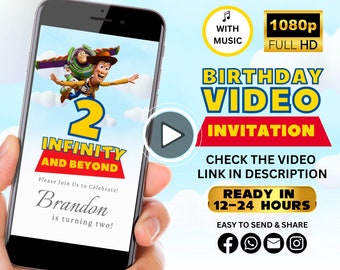 Toy Story VIDEO Invitation, Two Infinity and Beyond Birthday Video Invite, Toy Story Animated Invitation, Andy Buzz Woody, Party Invites