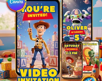 Toy Story Video Invitation, Animated Kids Birthday Invite, Editable Canva Template, Digital Phone Invitation, Toy Story Birthday Party
