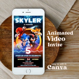 Sonic 3 Video-Einladung, bearbeitbar Sonic the Hedgehog Geburtstags-Video einladen, Sonic Digital Party einlädt, animierte Handy einladen, Schatten