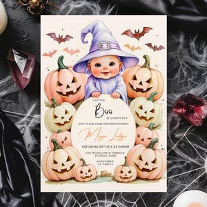 A Little Boo is Almost Due Baby Shower Invitation, Editable Watercolor Halloween Template, Cute Ghost Digital Download, Little Boo Invite