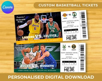 Custom Basketball Tickets, NBA Tickets, Basketball Surprise Ticket, Basketball Gift Ticket, NBA Custom Tickets, Sports Tickets, Printable