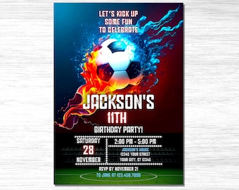 Editable Soccer Birthday Invitation Digital, Soccer Party Invite, Football Birthday Evite, Editable Canva Template, Let's Kick Up Some Fun